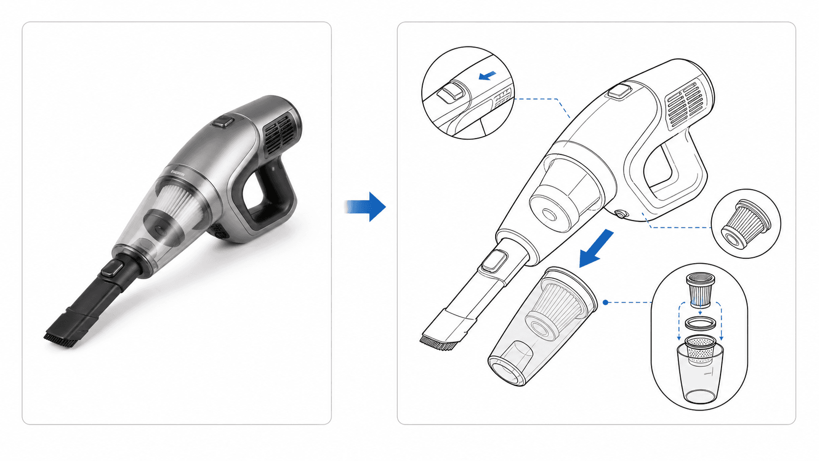 Product photo converted into line drawing for a product manual.
