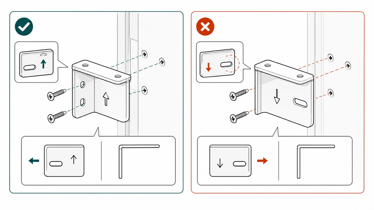 Correct and incorrect bracket orientation assembly example