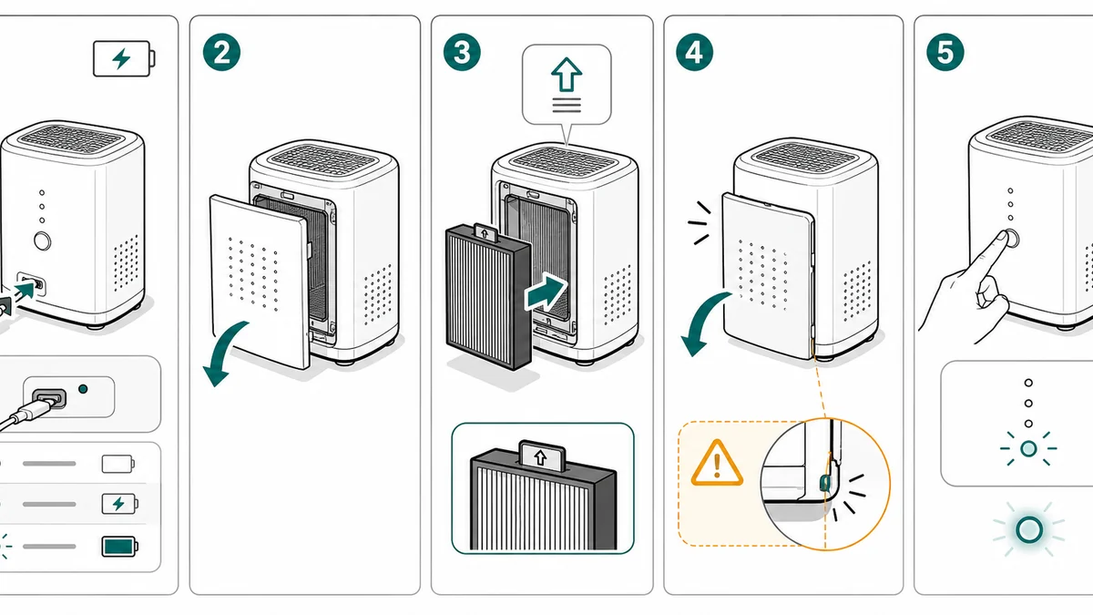Five-panel user manual setup illustration example