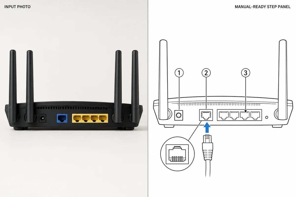 Instruction manual picture generated from a photo of a router back panel.